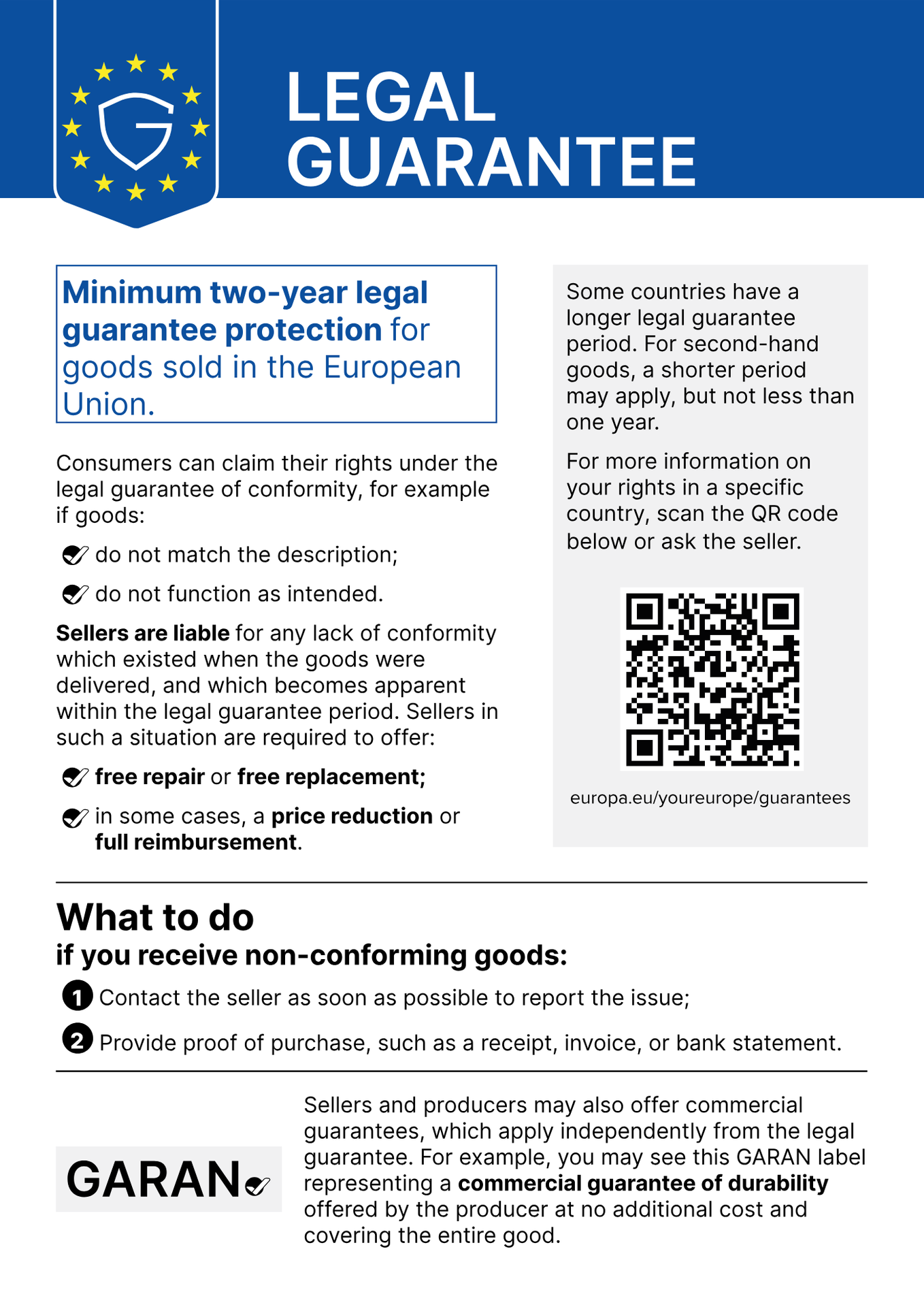 Avviso UE sulla garanzia legale